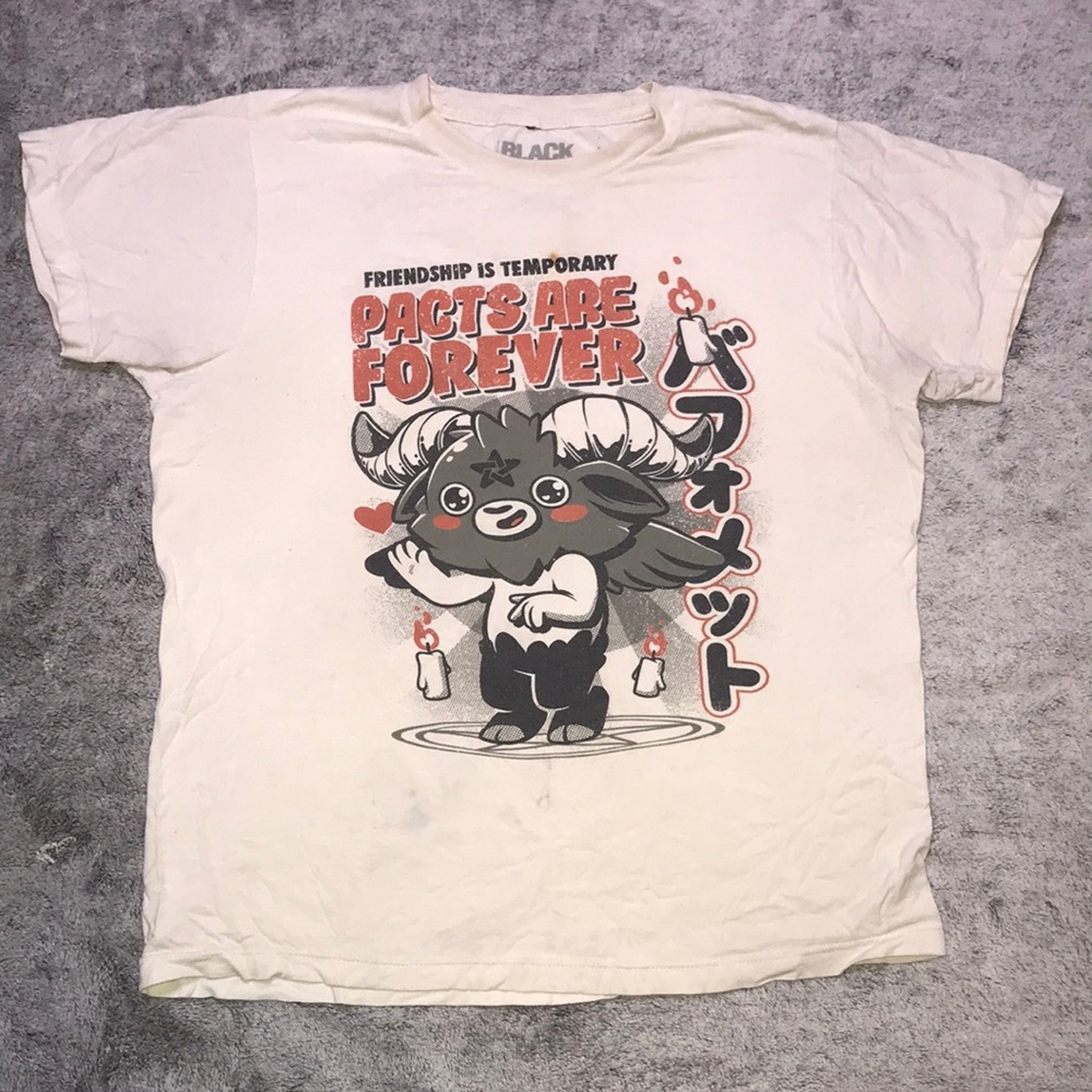 Hot Topic Black Matter Cute Baphomet Crème Graphic Tee